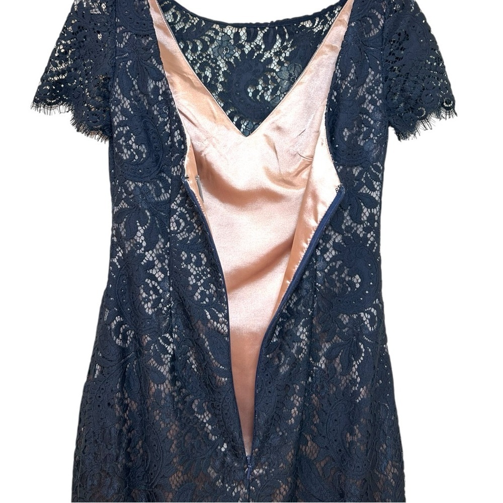 Theia - Women’s Lace, High-Low Mermaid Maxi Gown, Evening - Navy Blue, Size 0 - Picture 14 of 17